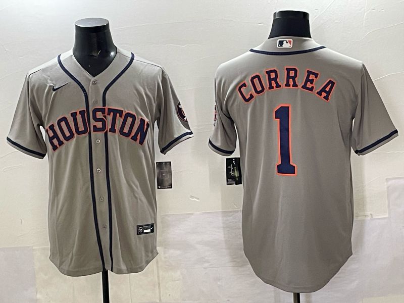 Men 2025 Houston Astros 1 Correa Grey Nike MLB Jersey 8203